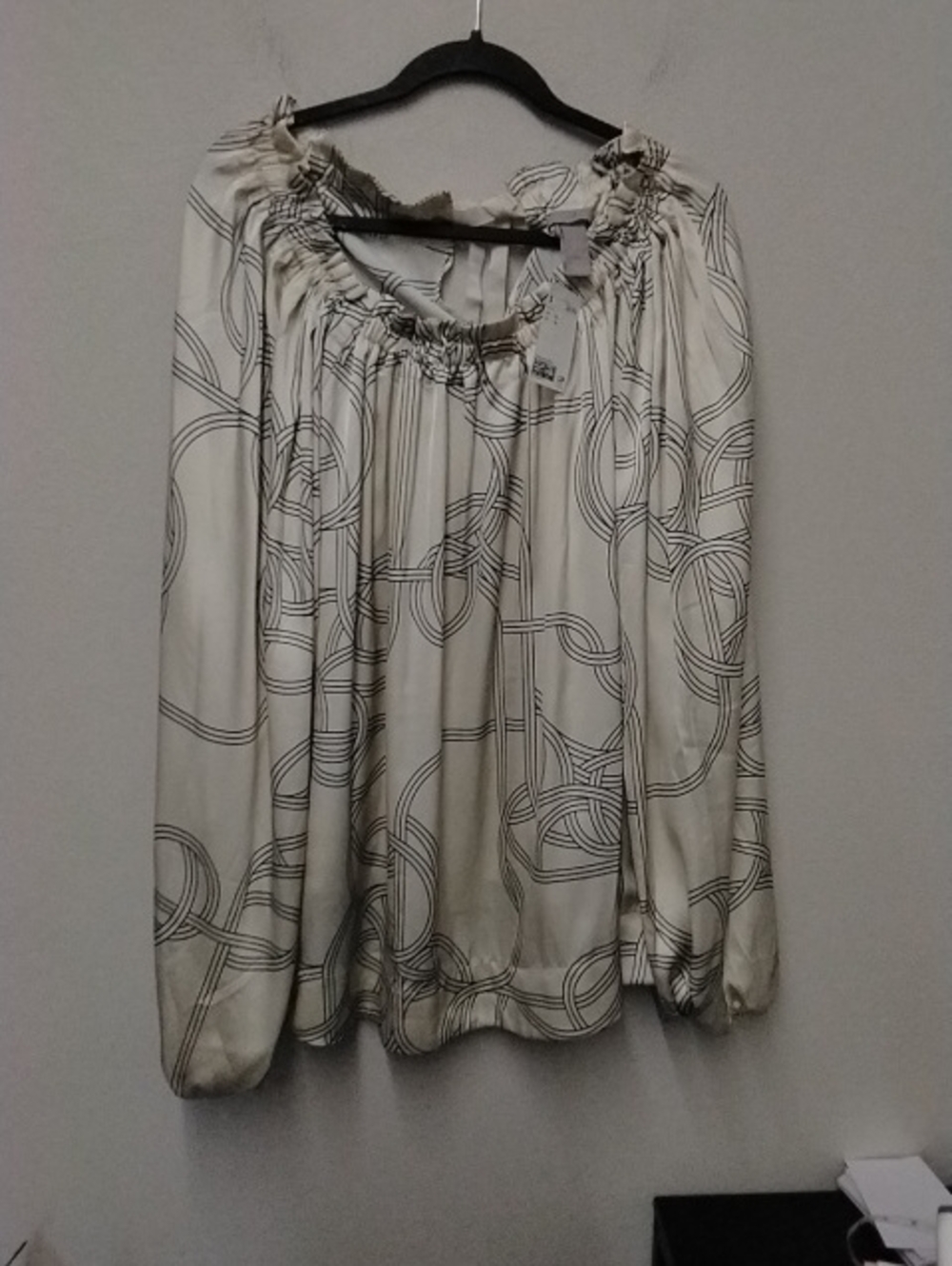 H&M Cream Blouse with Black Loop Print